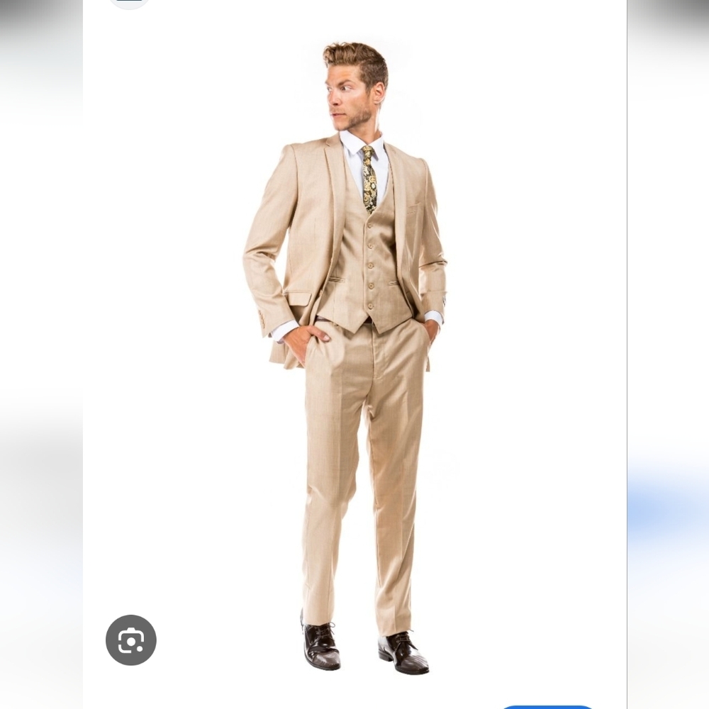 Tazio Beige Slim Fit Executive Suit 3 Piece NEW